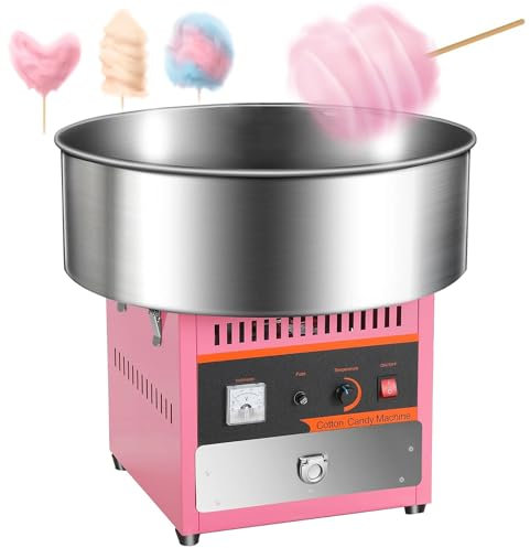 Qiang Machine Barbe à Papa Professionnelle,Fabricant De Barbe à Papa Commerciale Barbe a Papa Appareil 1000W,Cuve ø 52 Cm,Voltmètre à 3 Chiffres,INOX avec Cuillère à Sucre,Tiroir De Rangement