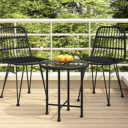 AUVYI Table à manger noire - Diamètre : 50 x 55 cm - Verre trempé et acier - Table de canapé, salon, café, camping, balcon - Petite table debout, bistrot - Table d'appoint d'extérieur