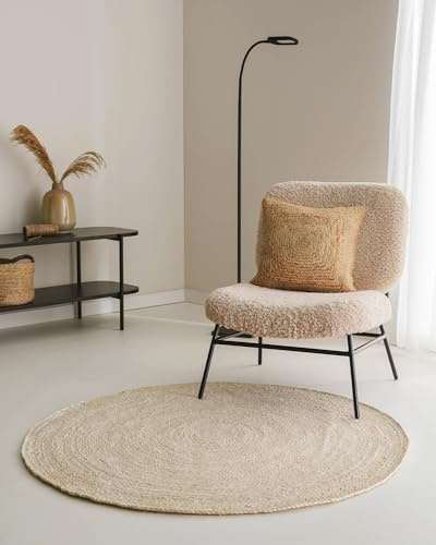 benuta Pure Jute Matta Jutta – Ivory rund 80 cm – Handvävd vardagsrumsmatta – Naturligt Boho-design – Lämplig för golvvärme