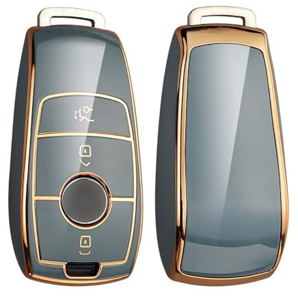KUNIO Auto Schlüsselhülle Passt für Mercedes A B C E S G Klasse GLC CLE GLB CLA W177 W247 B200 W205 S63 AMG A200 MS Schlüsselschutz TPU Schlüsselanhänger Schlüsseletui 3 Tasten B Grau