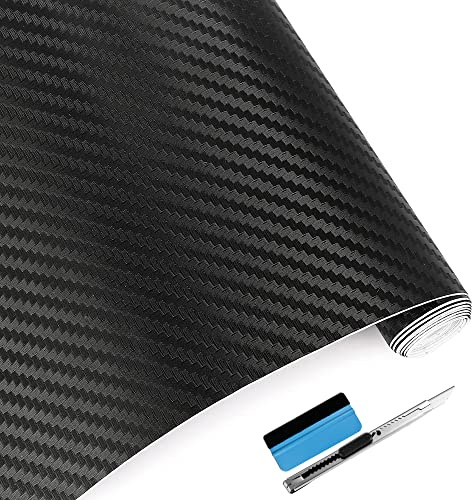 NewL 3D-Vinylfolie aus Karbonfaser, mit Luftabgabe, Schwarz 50 x 152 cm | 3D Carbon-Faser-Optik, Montagewerkzeug inkl., DIY Selbstklebende, flexibel dehnbar, wetterfest, für Auto Motorrad Möbel