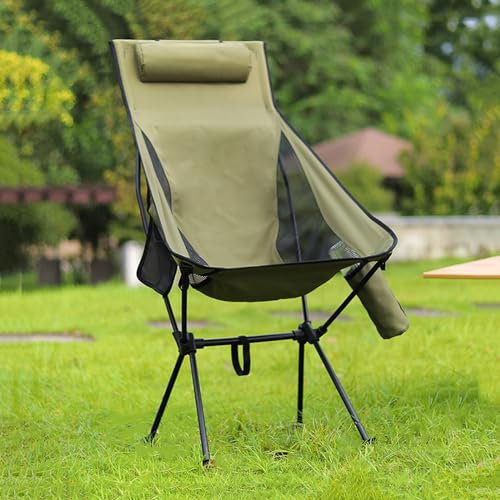 2-in-1 Campingstuhl Klappbarer Liege Strandliege Klappbar Leicht 2er Set Sonnenstuhl Ultraleichter Mit Kopfstütze Getränkehalter & Seitentasche Klappbarer Angelstuhl Tragbar Campingsessel ,Green