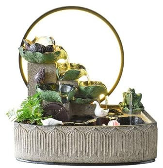Xumh2024-3 Fontana da Interni Feng Shui Ornamento di Acqua Corrente a Foglia di Loto Decorazione Feng Shui Soggiorno Ufficio Scrivania Cinese Acqua circolante Aquascape Home Fontana