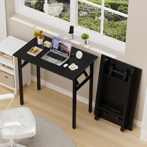 PIPIPOXER Klapptisch Schreibtisch, 80x50x76cm Computertisch, PC-Tisch, Bürotisch Klappbar, Klein, für Home Office, Schwarz