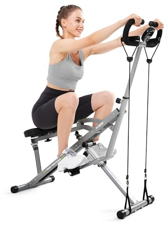 FLYBIRD Kniebeugenmaschine, Ruderfahrrad für Gesäß, Kern,Beine & Ausdauertraining,4 verstellbare Widerstandsstufen, klappbar&einfach aufgebaut,Ganzkörpertraining Heimtrainer,Belastbarkeit 158 kg,Grau