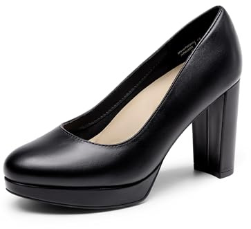 DREAM PAIRS Escarpins Femme Talon Haut Bout Rond Fermé Chaussures Confortables à Plateforme pour Travail et Tenue Habillée,Size 40,Noir-PU,DWUMPU2505