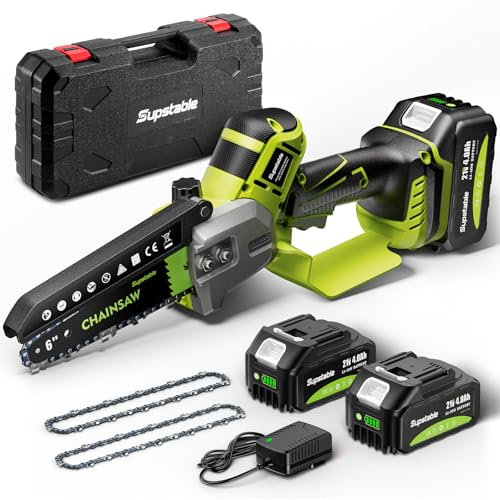 Supstable Mini Chainsaw Cordless 6-inch: Brushless Electric Saw with 2×3000mAh Batteries, Auto Oiler, Handheld Portable Chain Saws for Wood Cutting, Tree Pruning, Gifts for Men Dad Husband Fathers