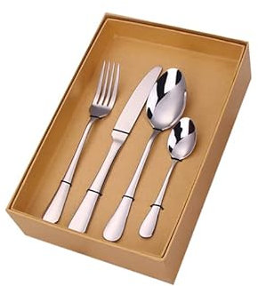 SDGBCXD, Ensemble de Couverts en argenterie, 24 pièces, boîte en Papier Kraft, Ensemble de Couverts en Acier Inoxydable doré, Couteau à Steak, Fourchette à Dessert, cuillère à café, Vaisselle, doré,C