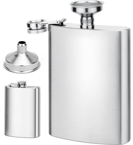Fiaschetta Tascabile in Acciaio Inox 8oz/220ml, Fiaschetta Whisky Con Imbuto Portatile Fiaschetta per Liquori Bottiglie Di Vino per Escursionismo Arrampicata Campeggio Bar Feste