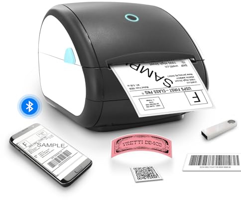 vretti Bluetooth Shipping Label Printer, Thermal Label Printer 4x6 for Address Postage Small Business, for ios& Andriod, Compatible with Amazon, Etsy, Shopify, USPS
