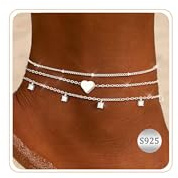 ZHESHY Fußkettchen Für Damen Gold Silber 925 Layered Fussketten Für Frauen Mit Herz Tennis CZ Anhänger Verstellbare Stapelbare Wasserfester Mehrlagige Fußkette Sommer Strand Modeschmuck Set Geschenk