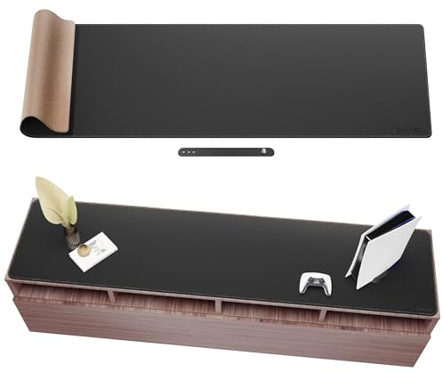 Chihein 170 x 40cm Schreibtischunterlage aus Kork und PU-Leder (schwarz) – Riesiges Mauspad, doppelseitiger, wasserfester Schreibtischunterlage-Schutz für Gaming, Büro und Zuhause