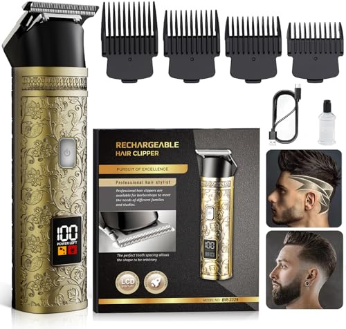 XkuiHF Tondeuse Cheveux et Barbe Homme Professionnelle - Rasage T0 avec Lame Titanium, 4 Peignes de Guidage, Imperméable IPX7 (Sans Fil, Silencieuse, Précision Contour)