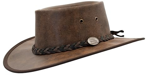 Red Rock Hats 1078 Kangaroo Two Tone - Australian Outback Hats for Men - Kangaroo Leather, Aussie Made, Foldable Outback Hat, Wide Brim, Durable, Water Resistant, Travel Bag (Large, Vintage Brown)