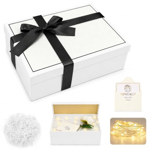 Geschenkbox mit Deckel,Ggeschenkbox mit Licht,Raffia,Grußkarten,Schleife