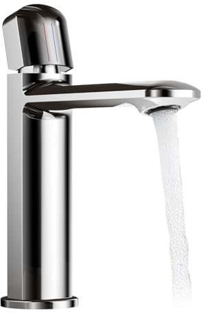Robinet Salle de Bain, Mitigeur Monocommande en Laiton, Chrome Mitigeur Vasque à Poser Eau Chaude et Froide Disponible, Economiseur D'eau, Hauteur de Bec de 131 mm