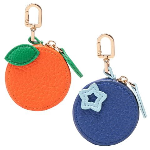 2Pcs Coin Purse Mini Bag Charm Cute Waterproof Leather Keychain Orange Blueberry Small Coin Pouch Fruit Charm Wallet Gift for Girls Womens Handbags