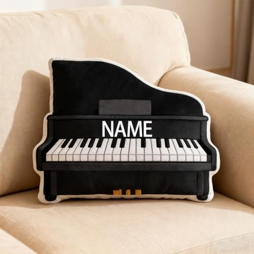 SweetJECCU Personalisiertes Klavierkissen, Klavierförmiges Wurfkissen mit personalisiertem Namen, dekorative Musik-Plüschkissen, Weihnachts- und Geburtstagsgeschenke für Liebhaber