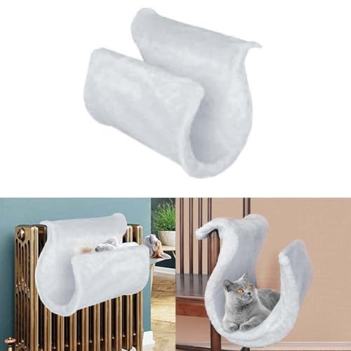 FACAIIO Radiator Cat Bed with Plush Grey Cover, Hanging S-Type Basket for Kittens and Small Dogs, Strong Metal Frame, Space-Saving Collapsible Design