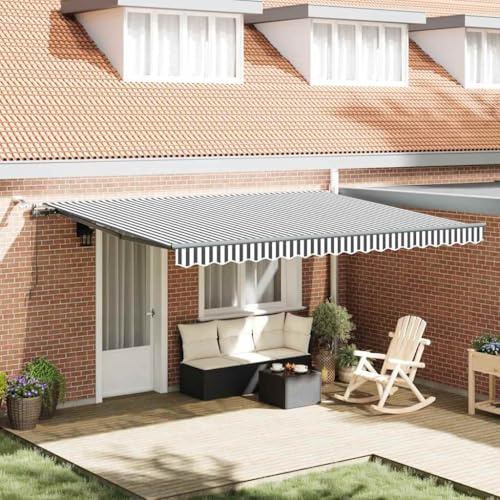 Automatische Gelenkarmmarkise mit LED-Beleuchtung, Anthrazit-Weiß, 450x300 cm, UV-Schutz, Windsensor, für Terrasse & Balkon