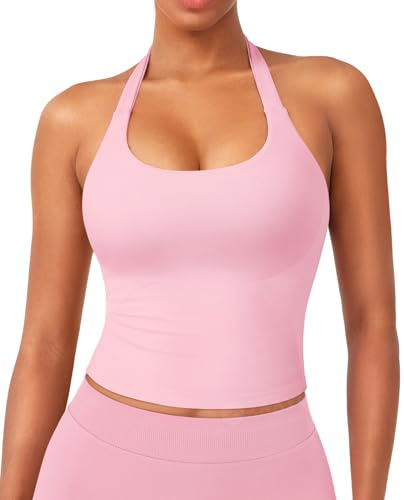 ZAAYO Damen Impact Halter Neckline Tank Top Longline Rückenfreies Oberteile | Scoop,Gepolsterte,Crop Top,Sport,Workout,Basic,Sexy,Ãrmellose,Sommer
