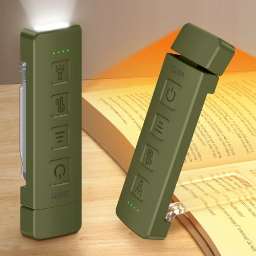 Gritin 2026 Gén.2 Lampe de Lecture Rechargeable,2 en 1 Liseuse Lampe&Torche | 6 Couleurs Protection des Yeux,6 Luminosités Gradation en Continu, Autonomie, Portable Liseuse Clip au Lit,Vert intense