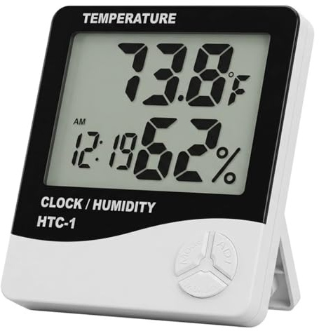 Funver Indoor Digital Thermometer Hygrometer, Accurate Room Temperature Gauge Humidity Monitor with Alarm Clock - Easy to Read LCD Display Max Min Records for Home Office