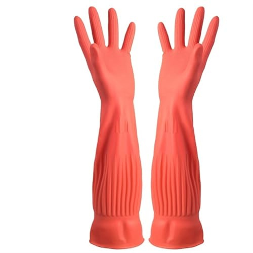 gummihandskar, Förlängda diskhandskar Diskhandskar Hushållstvättar Köksrengöringsverktyg(45cm Red,L)