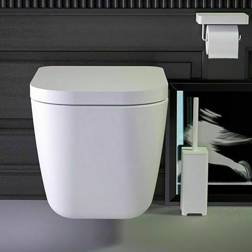 Modern Wall Hung Toilet Bathroom WC Short Projection Toilet Pan, Square Wall Mounted Toilets White Ceramic with Soft Close Seat Quick Release Small Compact Toilets WC