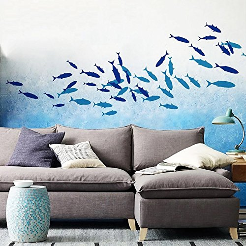WandSticker4U®- Wandtattoo FISCHE I Farbe: dunkelblau I Wandsticker Badezimmer Meerestiere Fliesen Aufkleber Bad Deko Fisch See I Kinderzimmer Unterwasserwelt Meer Sticker Kinder