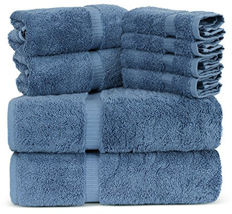 Towel Bazaar Juego de Toallas de Lujo de Calidad de Hotel y SPA Dobby Border 100% algodón Turco, ecológico y Altamente Absorbente (Juego de 8, Wedgewood)