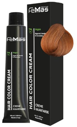FemMas Haarfarbe Mittelblond Amber Kupfer 7.84 I Creme Haarfarbe mit Arganöl, Keratin & Ceramiden I dauerthafte Haarfärbung oder Tönung für strahlende Farbergebnisse I 100 ml