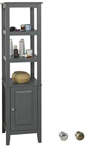 SoBuy FRG205-DG Badezimmer-Hochschrank Badregal Badschrank Badmöbel mit 3 offenen Fächern und Tür Dunkelgrau BHT ca: 40x150x33cm