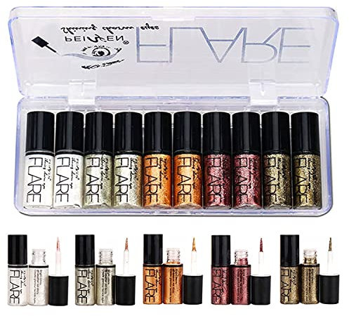 Allbestaye 10 pcs diamant paillettes eyeliner liquide set miroitement métallique Kit de maquillage étanche fard à paupières (10 PCS)