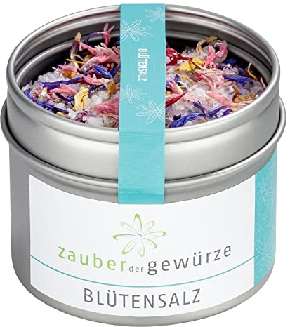 Zauber der Gewürze Blütensalz, farbenfrohes Gewürzsalz aus Fleur de Sel und bunten Blüten als Finishing Salz oder Geschenk, 75 g