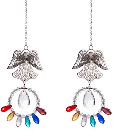 3D Metal Colorful Chandelier Crystals Ball Window Hanging Rainbow Maker Suncatcher Home Ornaments With Angel Style(Pack of 2)