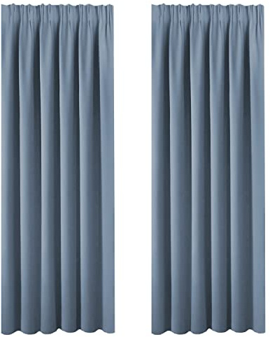 BellaHills Blackout Curtains for Bedroom - Pencil Pleat Thermal Insulated Room Darkening Curtains for Living Room, Set of 2 Panels (66 x 90 Inch, Stone Blue)