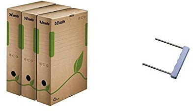 Esselte 623916 Archiv-Schachtel ECO, DIN A4, braun, (B) 80 mm & Leitz Umfüller für Ordner, Kunststoff-Griff mit zwei Metallröhrchen, 60790000