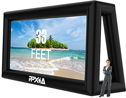 PPXIA Blow Up Projector Screen Outdoor 33ft Supports Front and Rear Projection, Extra Large Inflatable Projector Screen with Air Blower for Outside Movie Nights Home Theater Backyards Pool Party Fun