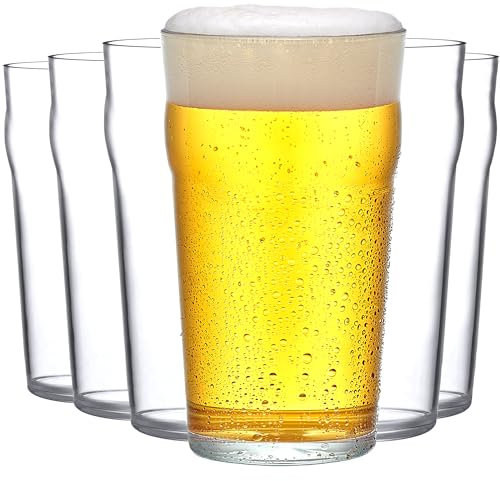 Amazing Abby - Amber - 20-Ounce Plastic Beer Glasses (Set of 6), Plastic Pint Glasses, Reusable Cups, BPA-Free, Shatter-Proof, Dishwasher-Safe, Perfect for Poolside, Outdoors, Camping, and More