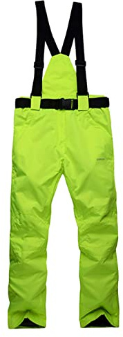 PDYLZWZY Insulated Ski Bibs Waterproof Snow Trousers Windproof Snowboarding Overall Trousers with Removable Braces, Fluorescent green, XXL