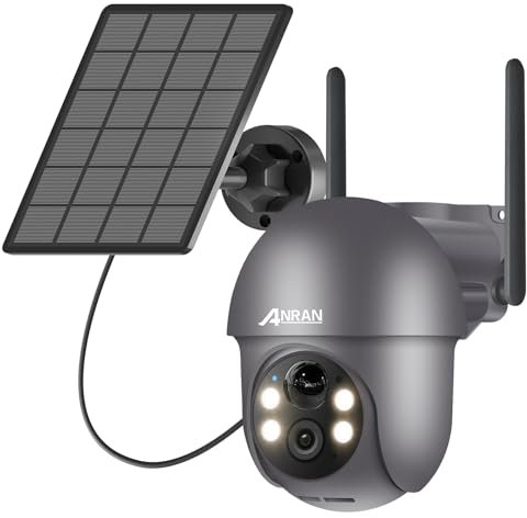 ANRAN 2K Überwachungskamera Aussen WiFi,360°PTZ Schwenkbar Solar Kamera Überwachung Aussen,Farbnachtsicht & 2-Wege-Audio,PIR Erkennung & Intelligenter Alarm,IP66 Wasserdicht,Alexa Kompatibel Q1 Grau