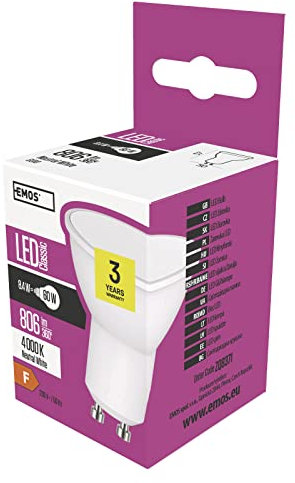 EMOS LED Lampe Spot, MR16, GU10 Sockel, 8,4W Ersatz für 60W Halogenlampe, Helligkeit 806 lm, Neutralweiß 4000 K, 30000 Stunden Lebensdauer, CRI min. 80, 120° Abstrahlwinkel, ZQ8371