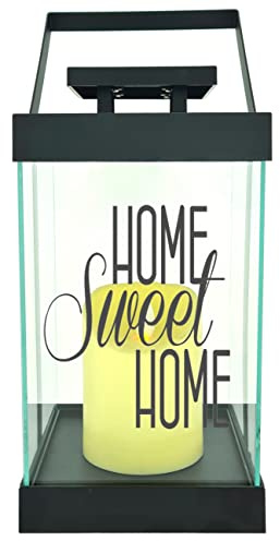 WB wohn trends Edle Glas-Laterne mit LED-Kerze, Home Sweet Home, Timer, 35cm hoch mit Bügel, 24,5x13x13cm, Batterie LED-Licht LED-Laterne LED-Lampe mit Text Spruch