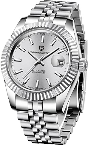 Pagani design Orologio Automatico da Uomo, Movimento Meccanico Automatico Giapponese, Elite Business Watch, Acciaio Inox, Moda Casual, Resistente all'Acqua fino a 100m… (LP-1645 Bianco)
