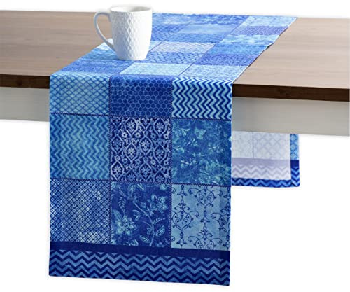 Maison d'Hermine Runner da tavolo in 100% cotone, lunghezza 150 cm, per casa, cucina, sala da pranzo, feste, matrimoni, Primavera Estate (Indigo Love, 50 cm x 150 cm)