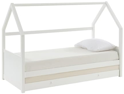 Vente-unique-Ausziehbett Hausbett - Kiefernholz - 2 x 90 x 190 cm - Weiß - HURRA