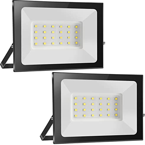 bapro 2x Projecteur LED d'extérieur 20W, 12V DC, Blanc Chaud, IP65, Économique en énergie, Montage mural, plafond, sol, Jardin, Cour, Garage, Escalier