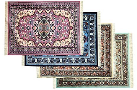 Inusitus Orientalische Teppich-Tischsets, dekorativer Stoff, Dinnerdekoration, Miniatur-Teppich-Design, atemberaubende Essdekoration, türkisch bunt, rechteckig, 40,6 x 30,5 cm, 4 Stück