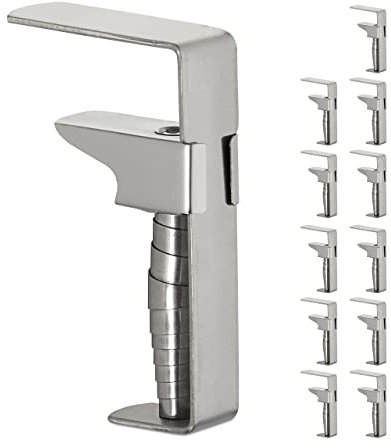 Relaxdays Tischdeckenklammern, 12er Set, verstellbare Tischklammern für Dicke Tische, Edelstahl, bis 4 cm Stärke, Silber
